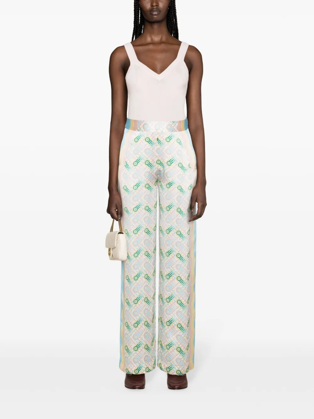 Casablanca graphic-print straight-leg silk trousers alternate